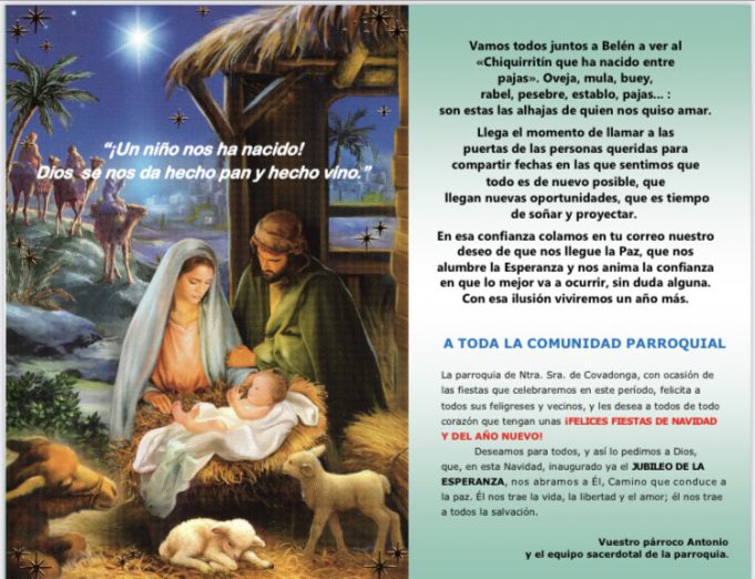 La parroquia les desea una feliz Navidad y un feliz 2025