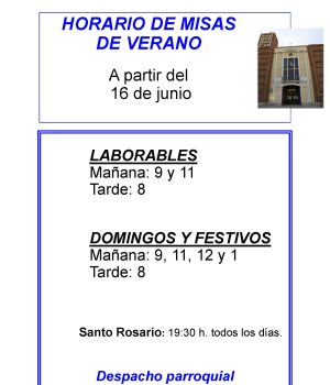 Horario de misas en varano (desde el 16 de junio de 2025)