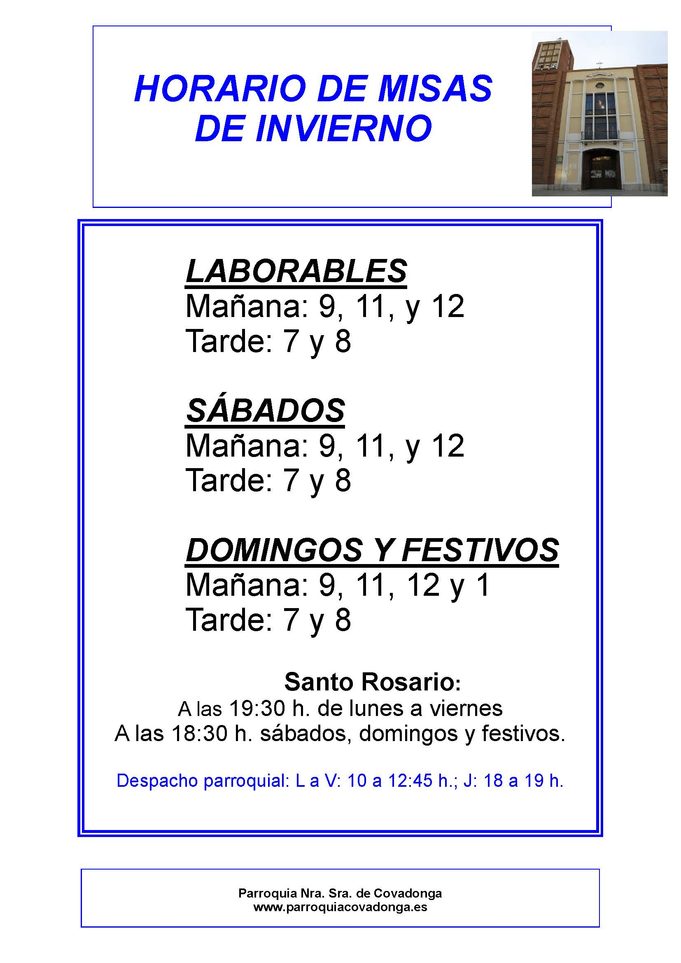 Misas: horario de invierno